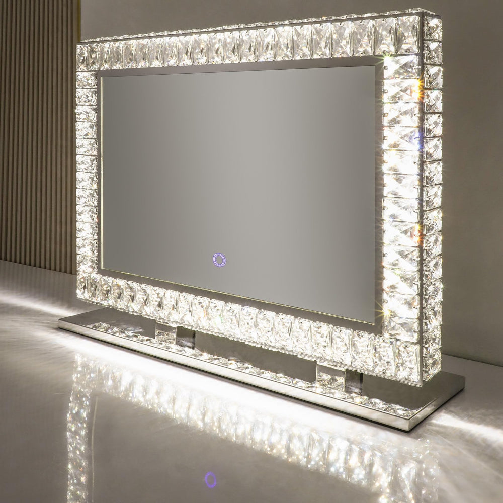 80 x 60cm Crystal Frame Vanity Mirror with 3 Lights Control