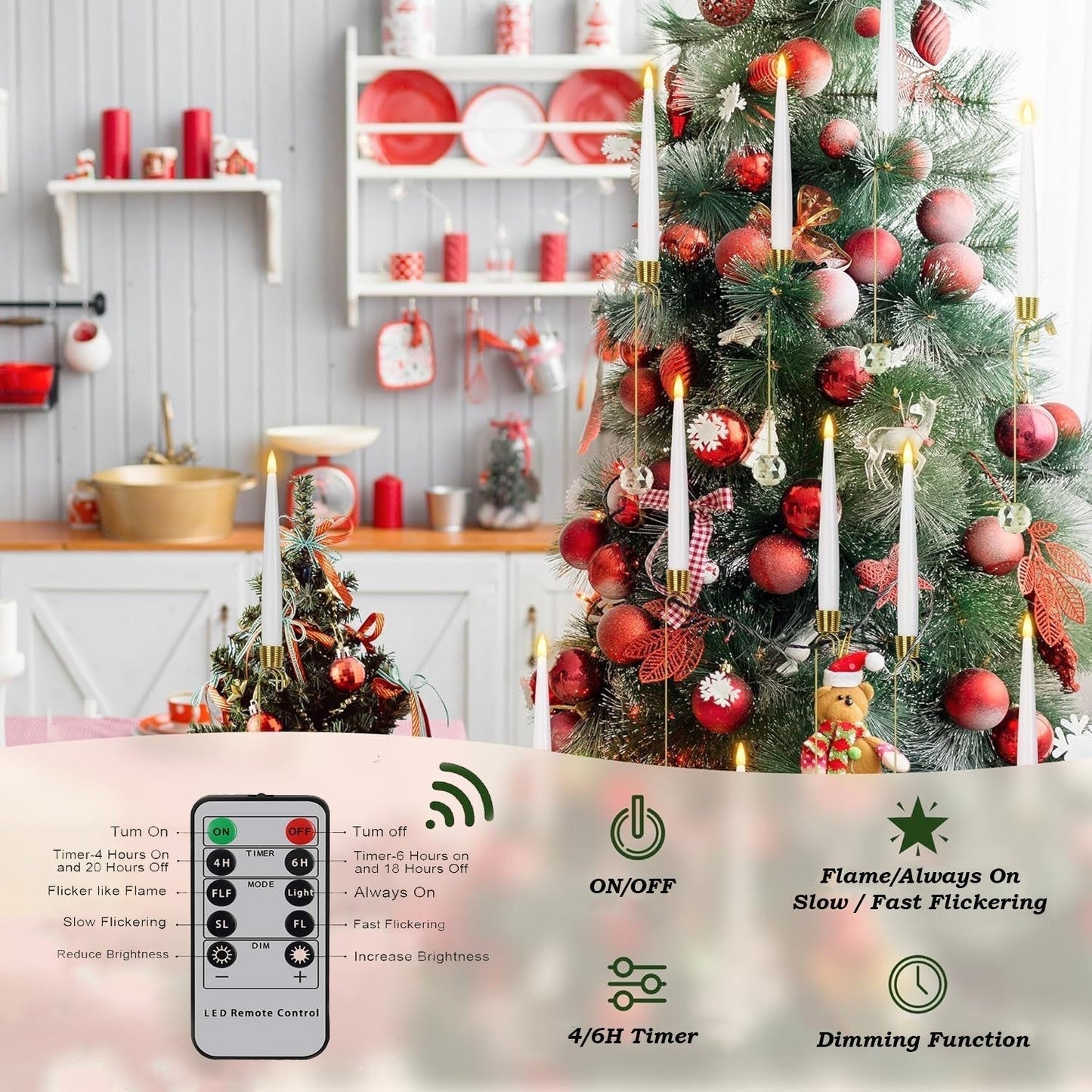 🎁Promotion de Noël anticipée - 49 % de réduction🎄Bougies LED pour sapin de Noël avec crochet en boule de cristal transparent
