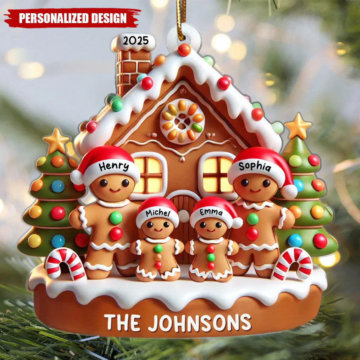 Ornement Acrylique Personnalisé – Famille de Biscuits 3D