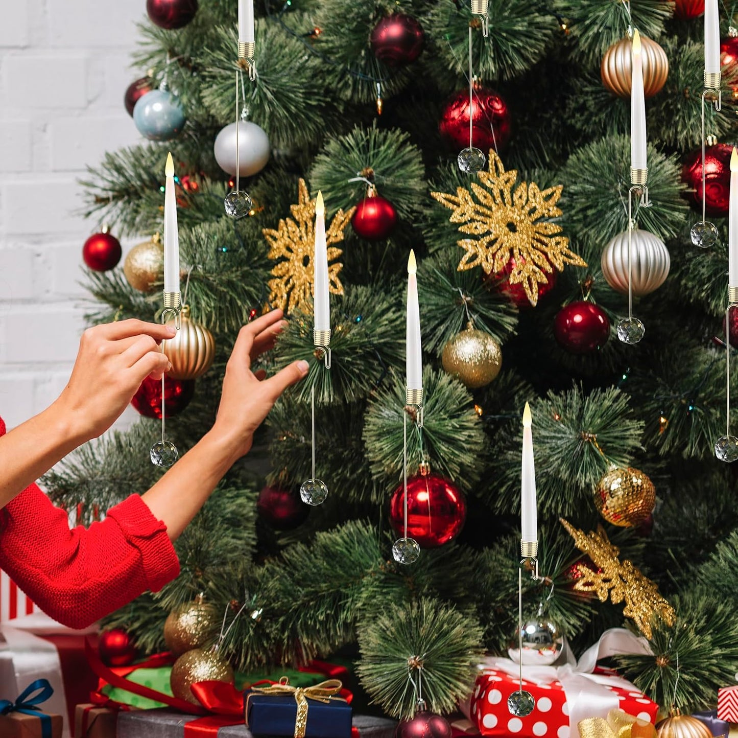 🎁Promotion de Noël anticipée - 49 % de réduction🎄Bougies LED pour sapin de Noël avec crochet en boule de cristal transparent
