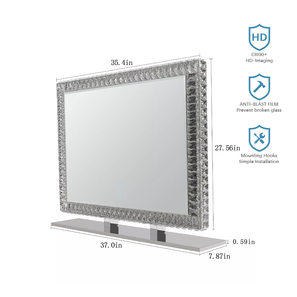 80 x 60cm Crystal Frame Vanity Mirror with 3 Lights Control