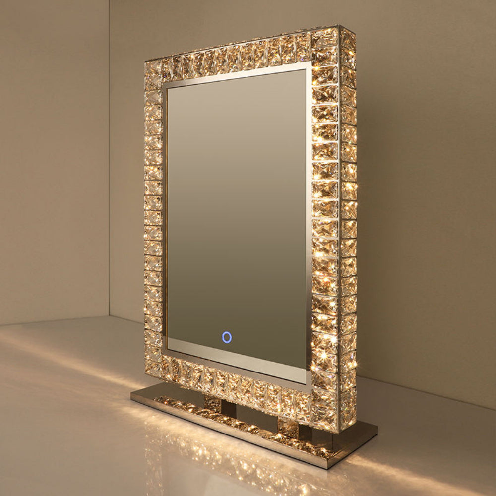 80 x 60cm Crystal Frame Vanity Mirror with 3 Lights Control