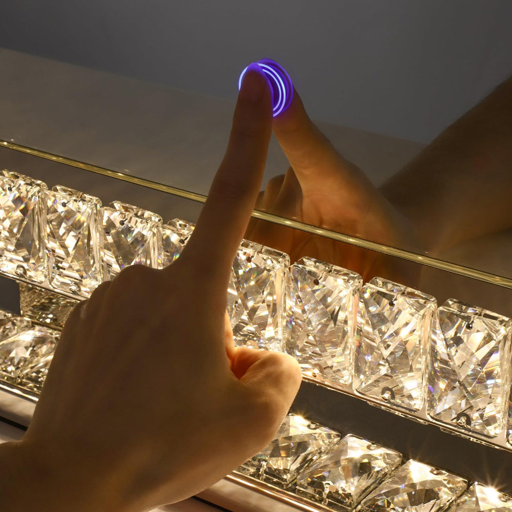 80 x 60cm Crystal Frame Vanity Mirror with 3 Lights Control