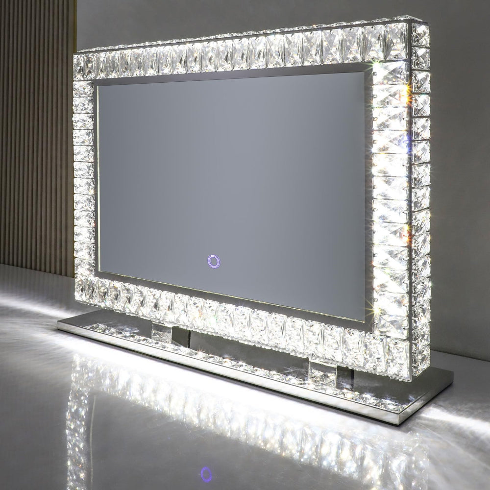 80 x 60cm Crystal Frame Vanity Mirror with 3 Lights Control
