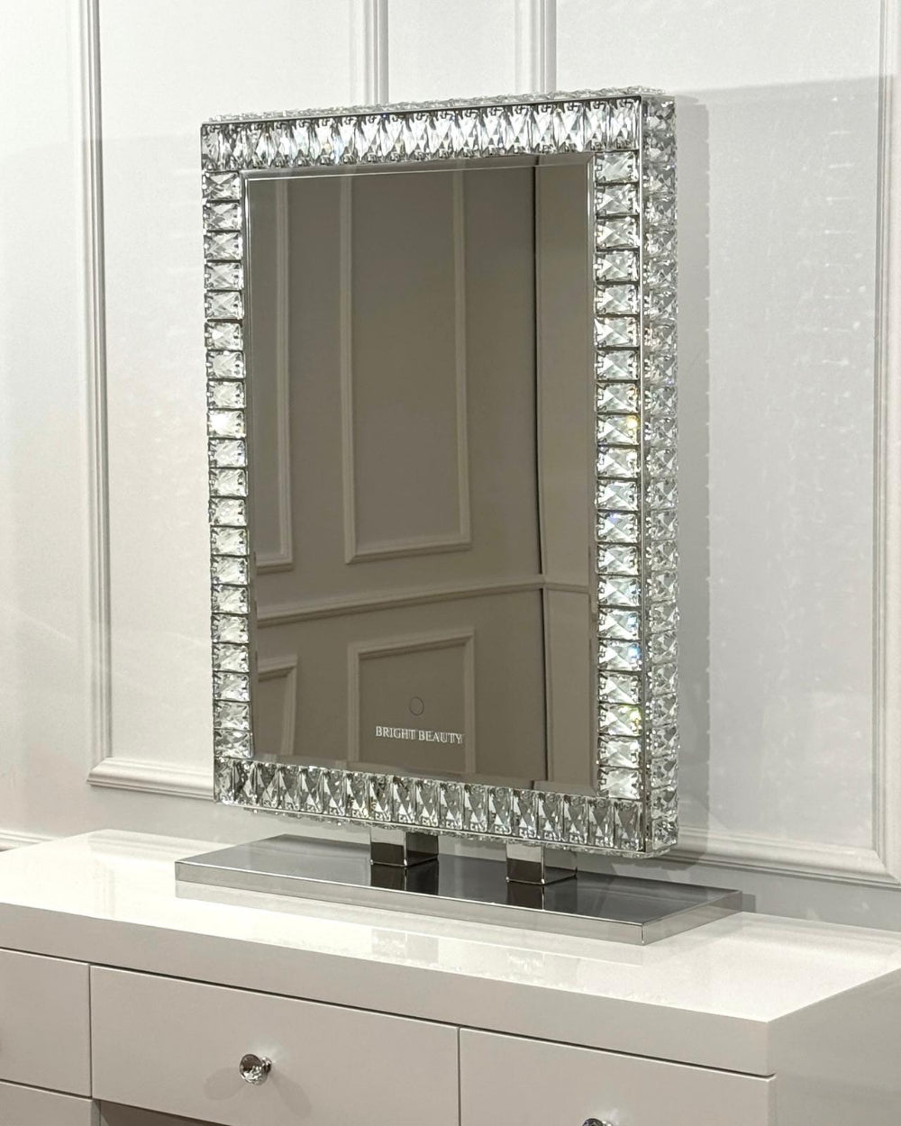 80 x 60cm Crystal Frame Vanity Mirror with 3 Lights Control