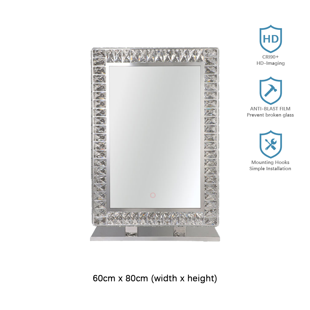 80 x 60cm Crystal Frame Vanity Mirror with 3 Lights Control