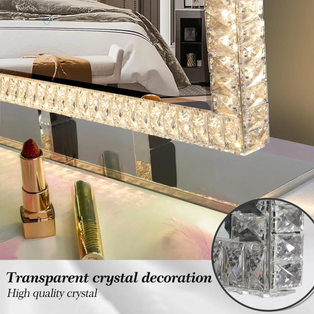 80 x 60cm Crystal Frame Vanity Mirror with 3 Lights Control