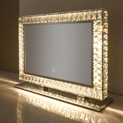 80 x 60cm Crystal Frame Vanity Mirror with 3 Lights Control