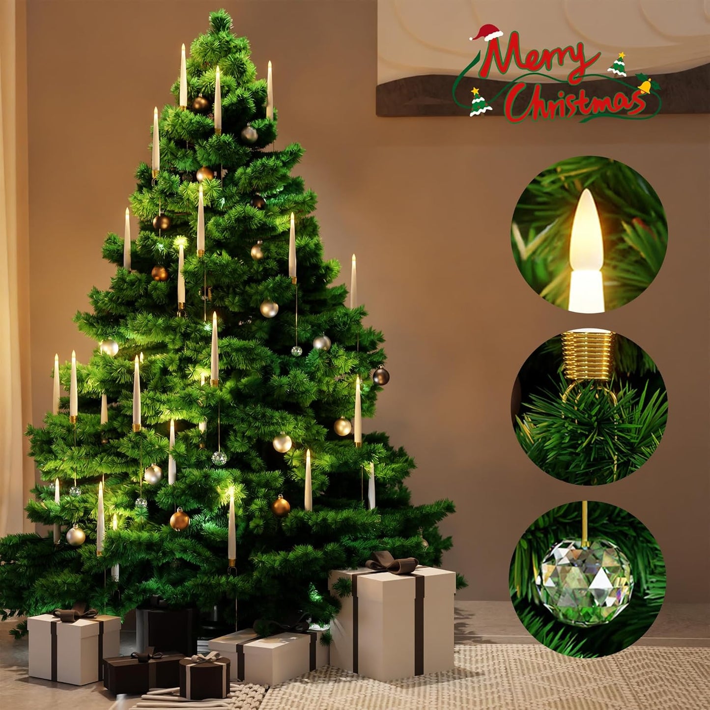🎁Promotion de Noël anticipée - 49 % de réduction🎄Bougies LED pour sapin de Noël avec crochet en boule de cristal transparent