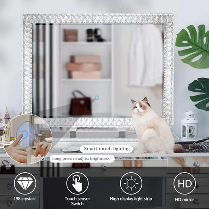 80 x 60cm Crystal Frame Vanity Mirror with 3 Lights Control