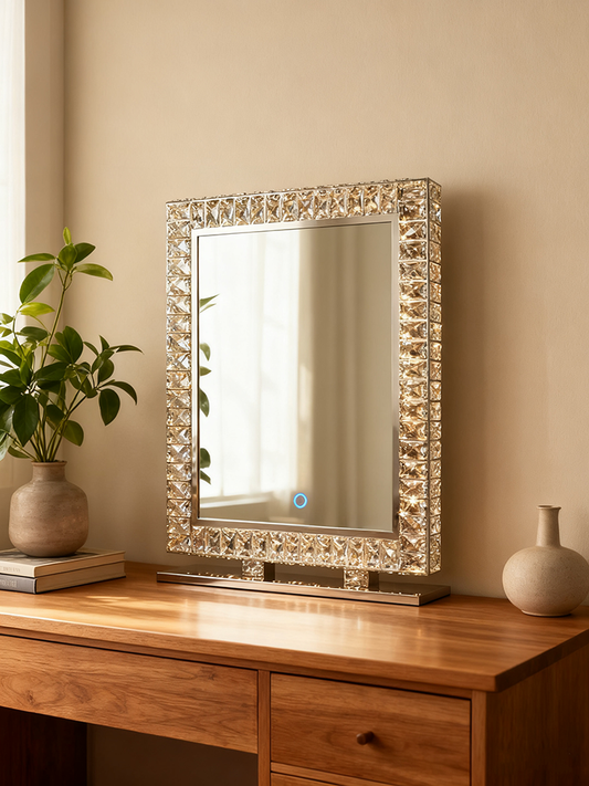 80 x 60cm Crystal Frame Vanity Mirror with 3 Lights Control