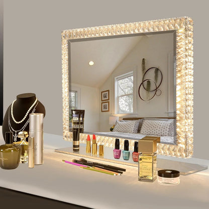 80 x 60cm Crystal Frame Vanity Mirror with 3 Lights Control